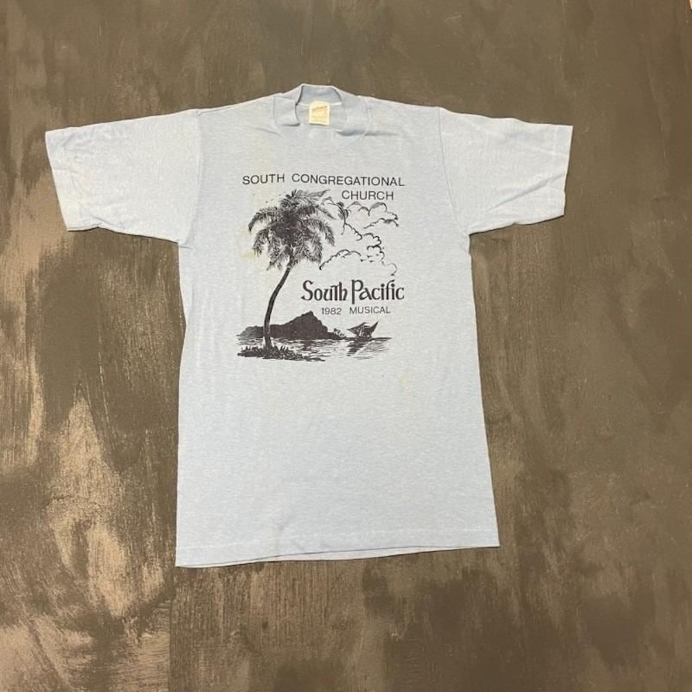 Vintage‎ south Pacific shirt mens Small blue 1980s church single stitch